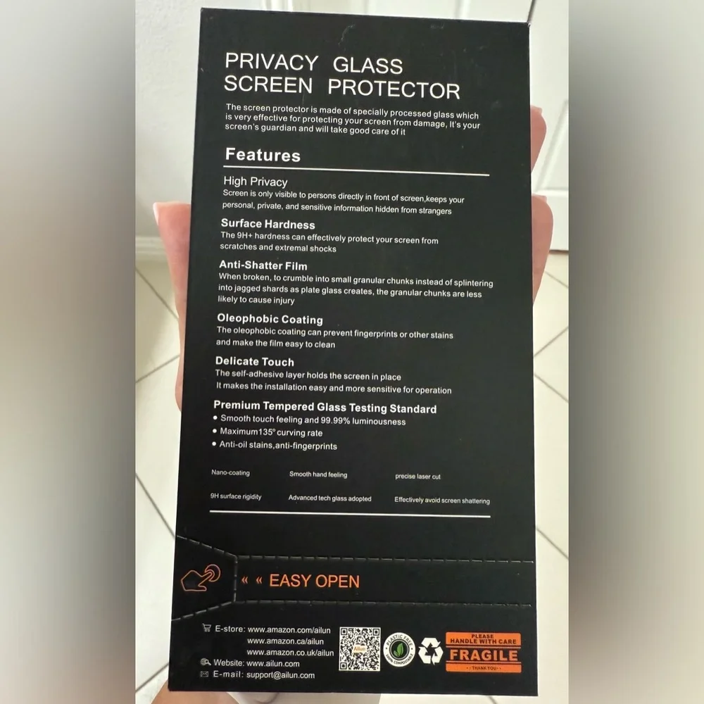 Ailun Privacy Glass Screen Protector (3-Pack) – iPhone 15 Pro Max – Unopened